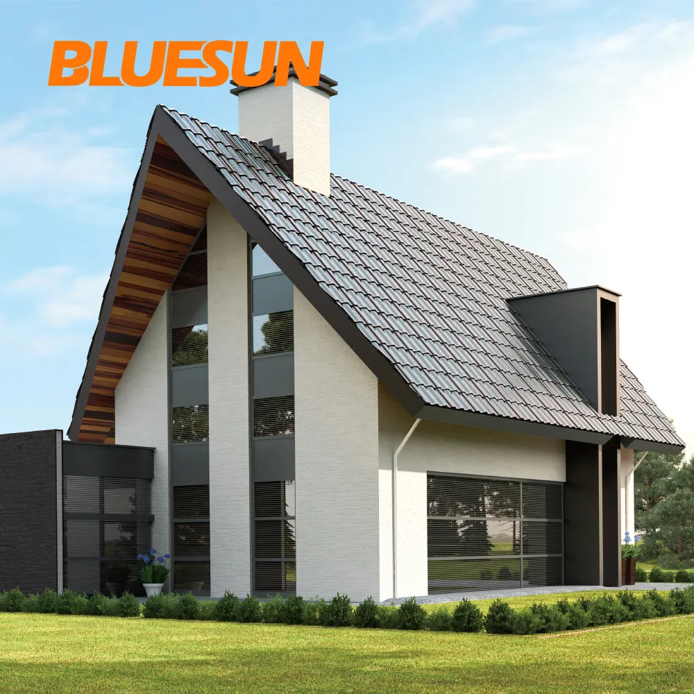 Bluesun best price solar roof tiles Chinese manufacturer synthetic resin roof tile with solar panels fire-resistant