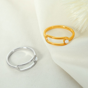 Anillo Geométrico Minimalista Francés, Chapado en Oro, con Perla Sintética, Joyería Unisex para Fiestas - Product Image 3