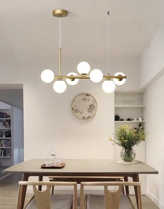 مصباح معلق فاخر بتصميم عصري إسكندنافي، على شكل كرة زجاجية بيضاء، مع مصابيح LED على شكل فروع، مناسب للمطاعم - Product Image 2