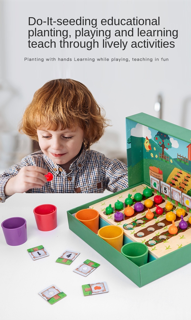 Children wooden mathematics early education toys Vegetables Fruits Color Classification Cup Counting Shape Matching Farm Game