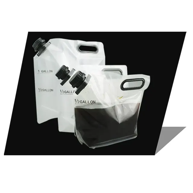 Transparent plastic flexible 1/2 And 1 Gallon Beverage Bag liquid packaging bag Spout Pouch For Carbonated Drinks Packaging