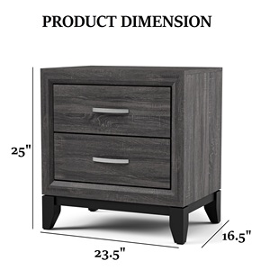 Comodino dal Design Bicolore con Due Cassetti, Finitura Grigia e Gambe in Legno, Arredamento per Camera da Letto - Product Image 5