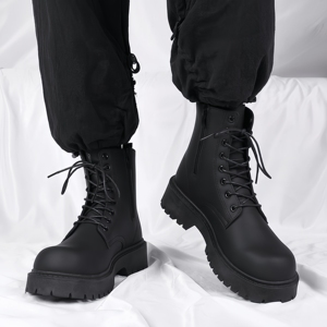 Men's New Leather Thick Sole Black Outdoor High Cut Thick Sole Anti slip 2026 Short <b>Boots</b> Fashionable Men's Shoes - Product Image 4
