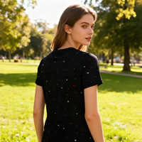 Production personnalisée, nouvelle collection été, t-shirt femme slim fit à pois, col rond, entièrement orné de diamants