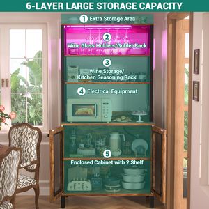 Armoire à vin haute SENYU avec éclairage LED et porte-verres, prises électriques intégrées, meuble bar à café pour salon - Product Image 6