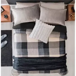 Vianney Quebec Winter Plaid <b>Blanket</b>, Reversible <b>Woven</b> Bedding for Adults, Classic Quebec Design with Sherpa Lining, Suitable for - Product Image 4