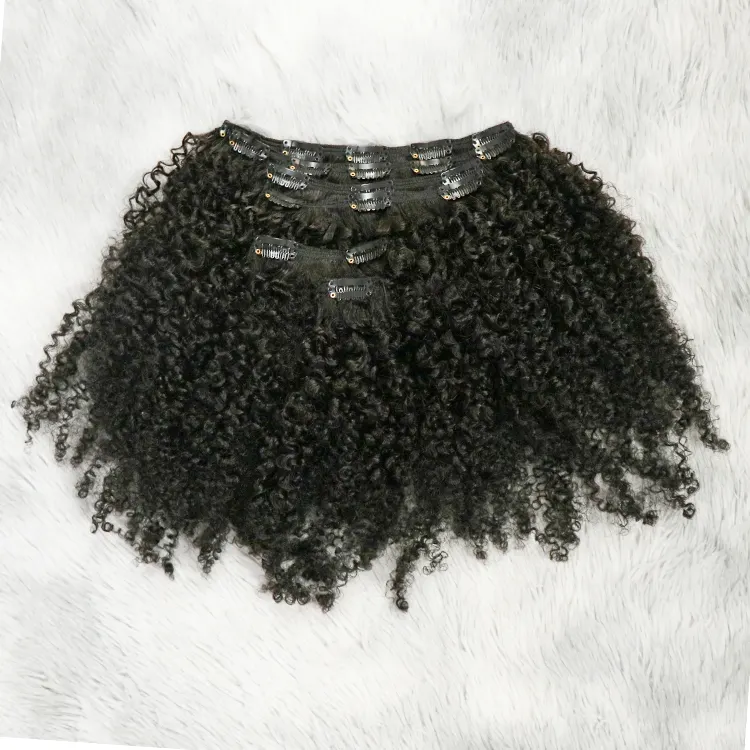 Extensions de cheveux indiens avec clips, cheveux naturels bouclés, crépus, bouclés, 20 pièces par lot