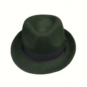 Sombrero Fedora de Fieltro de Lana Verde para Hombre, Estilo Retro Británico, Formal, para Otoño e Invierno, Ideal para la Playa - Product Image 1