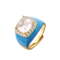 Bague géométrique colorée et mignonne en laiton plaqué or avec zircon incrusté et émail, style européen et américain, pour femme