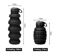 Bouteille d'eau en silicone sans BPA portable de 500ml avec couvercle mousqueton passe directement au lave-vaisselle pour le camping en plein air