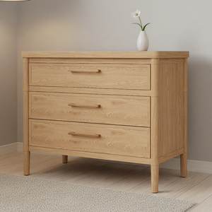 FERLY Tables de chevet modernes minimalistes en chêne massif, 3 tiroirs, assemblées, écologiques et durables pour chambre à coucher - Product Image 1