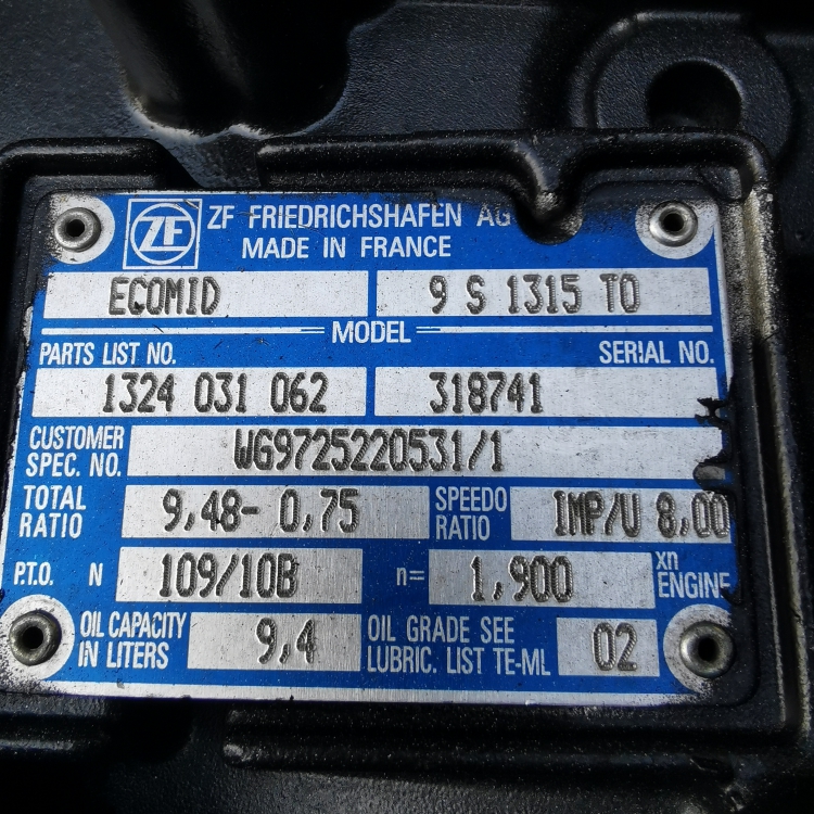 TOKUさん　専用 9-speed Mechanical Truck Transmission 9S1315TO for ZF
