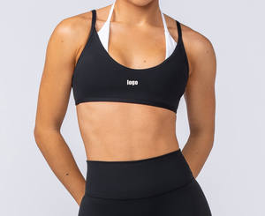 Contraste 2 en 1 Halter Yoga Bra Design y Sleek Narrow Hem Bind Newest False Two Pieces Crop Top - Product Image 5