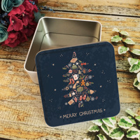 Boîte en métal carrée personnalisée avec impression numérique, finition mate blanche, design Gnome, pour emballage cadeau de biscuits et baklava