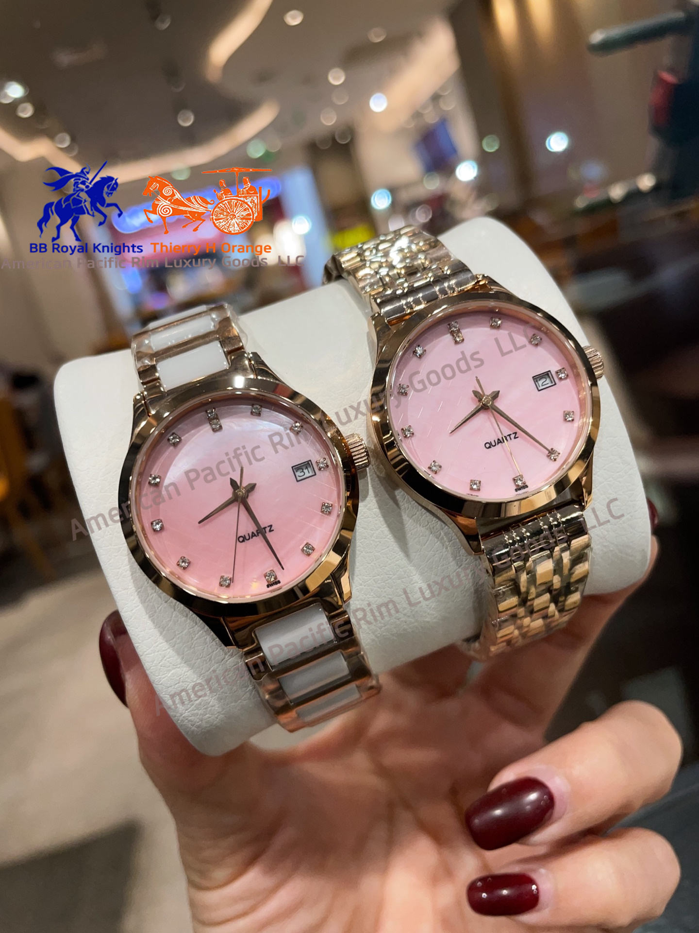 Rose (ouverture, cercle de diamant en option.)Sangle optionnelle