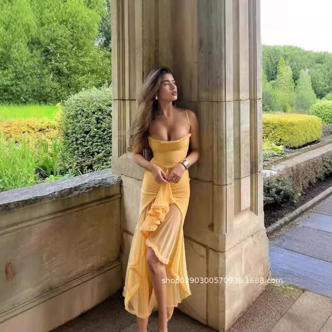 Compra vestidos de encaje amarillo de alta calidad para la moda