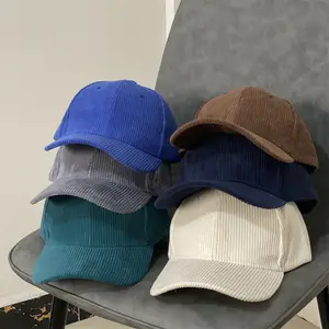 帽子制造商高品质批发定制标志3D粉扑刺绣6面板灯芯绒帽子棒球帽