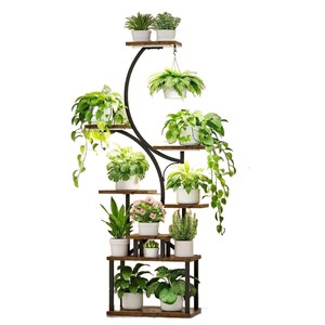 Soporte para Plantas de Interior de 8 Niveles, <span class=keywords><strong>Hierro</strong></span> y Madera, Diseño Moderno y Simple, Ligero y Duradero, con Jaula de Almacenamiento - Product Image 2