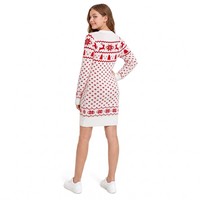 Robe courte à col rond pour filles avec logo personnalisé, rouge et blanc, motif Fair Isle, manches longues, tricot en viscose mélangée, tendance automne-hiver