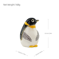 SHINNYGIFTS Boîte à Bijoux Miniature en Métal, Figurine de Pingouin Émaillée Peinte à la Main, Plaqué Or Traditionnel, Incrustation de Strass