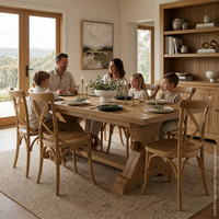 Table à manger rectangulaire en chêne avec base en tréteaux, bureau en bois pour les réunions de famille