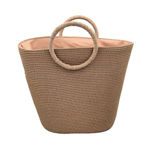 HKZB Customized Large Capacity Trendy Cotton Rope <b>Woven</b> Straw Tote <b>Bag</b> Beach Vacation Style Handbag For Women - Product Image 2