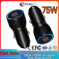 Cargador de Coche 2 en 1 con Puerto Dual USB Tipo C de 45W y 30W PD, Compatible con Carga Súper Rápida de 75W para Teléfono Móvil