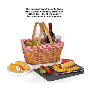 Picknickkorb aus Naturwattemühle mit Doppelgriffen und roter und weißer Gingham-Decke-Beleuchtung - Product Image 3