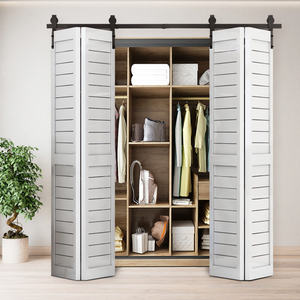 DB 80 \ "Kit de quincaillerie pour porte de grange coulissante moderne bi-pliante rouleau en forme de J 4 portes lisses et silencieuses-piste noire [portes non incluses] - Product Image 1