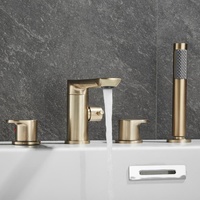 Robinet de baignoire romain avec douchette, robinet de baignoire à montage sur pont, 4 trous avec valve, laiton massif, 2 poignées, robinets de baignoire larges