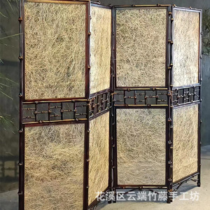 Handcrafted Foldable Bamboo Screen 4 Panels Opaque Room Divider For Tea Room Living Room Entryway Zen Style - Product Image 4
