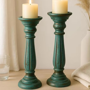 Vintage Distressed Wooden Candlestick Holder Set Elegant <b>Tall</b> Candle Stand for Living Room Wedding <b>Table</b> Home Decor - Product Image 1