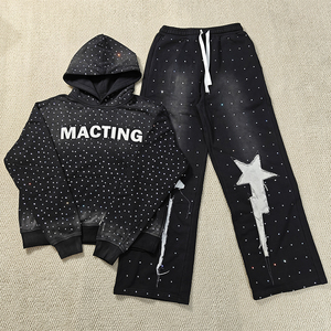 Sweat à capuche zippé avec strass brodé avec appliques personnalisées Sweat à capuche vintage en polaire délavée pour hommes - Product Image 3