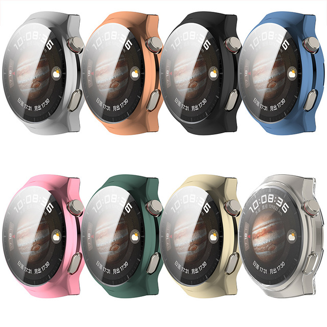 BEEFLYPOWER 2in1 Screen Protection Frame Bumper Glass Film Shell Bracelet Protector Smart Watch Cases for Huawei Watch 4 Pro