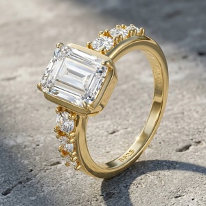 Women's 18K Gold Plated 925 <b>Silver</b> <b>Emerald</b> Cut Moissanite Engagement <b>Ring</b> Prong Setting Classic Style Geometric Design - Product Image 4