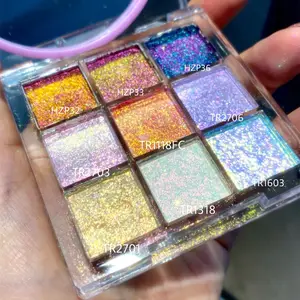 9 Màu Thay Đổi Shades Ướt Duochrome OEM Ép Tùy Chỉnh Eyeshadow Palette Multichrome Tắc Kè Hoa Eyeshadow