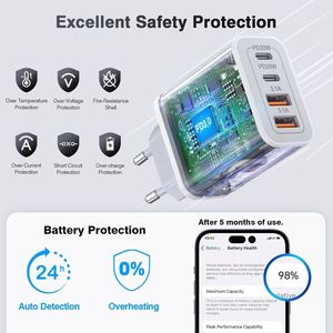 55W Fast Charging 4 Ports Multiple Charger Dual <b>USB</b>-A Plug 2 PD20W QC3.0 Power <b>Adapter</b> <b>Type</b>-<b>c</b> Power Supply for iPhone Samsung - Product Image 5