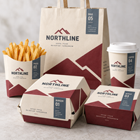 Boîte en papier jetable personnalisée avec logo OEM pour emballage alimentaire de hamburgers, poulet frit et frites, conteneur à emporter, marque privée pour restaurant