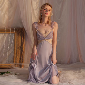 Camisón de Encaje Sexy al por Mayor de Fábrica, Camisón de Seda Francesa, Satinado, Sedoso, Cómodo y Elegante, Pijama - Product Image 2