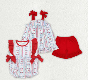 Conjuntos de ropa para bebés niñas con lazos de bandera del 4 de julio - Product Image 1