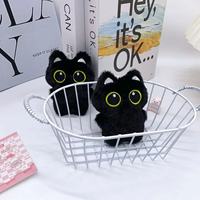Porte-clés en peluche chat noir mignon aux grands yeux, petit pendentif jouet qui couine pour sac