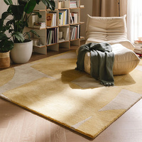 Handgefertigter 13mm Dicker Hochwertiger Rohseide-Teppich mit Geometrischem Muster in Beige für Wohnzimmer Teppich-Sets