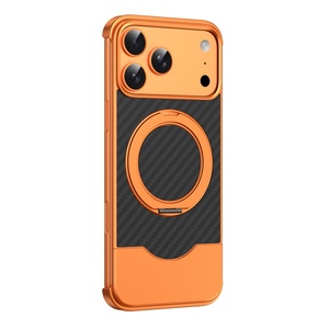 เคสแม่เหล็กแบบมีลายคาร์บอนไฟเบอร์สำหรับ iPhone 17 15 16 Pro Max พร้อมการปกป้อง 360 องศา °   ขาตั้งโทรศัพท์แบบวงแหวน อลูมิเนียมไร้กรอบ ป้องกันการกระแทก - Product Image 1