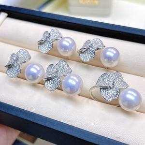 Bague en argent S925 avec perle d'eau douce de 12-13 mm, texture de perle véritable, style trèfle, forme de couronne, incrustation extrêmement résistante et brillante - Product Image 4