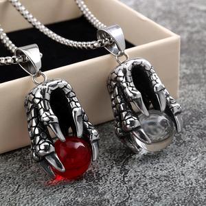 <b>Dragon</b> Claw Pendant Necklace Stainless Steel Red Crystal <b>Ball</b> Asymmetry Design For Men Women Gift Jewelry - Product Image 1