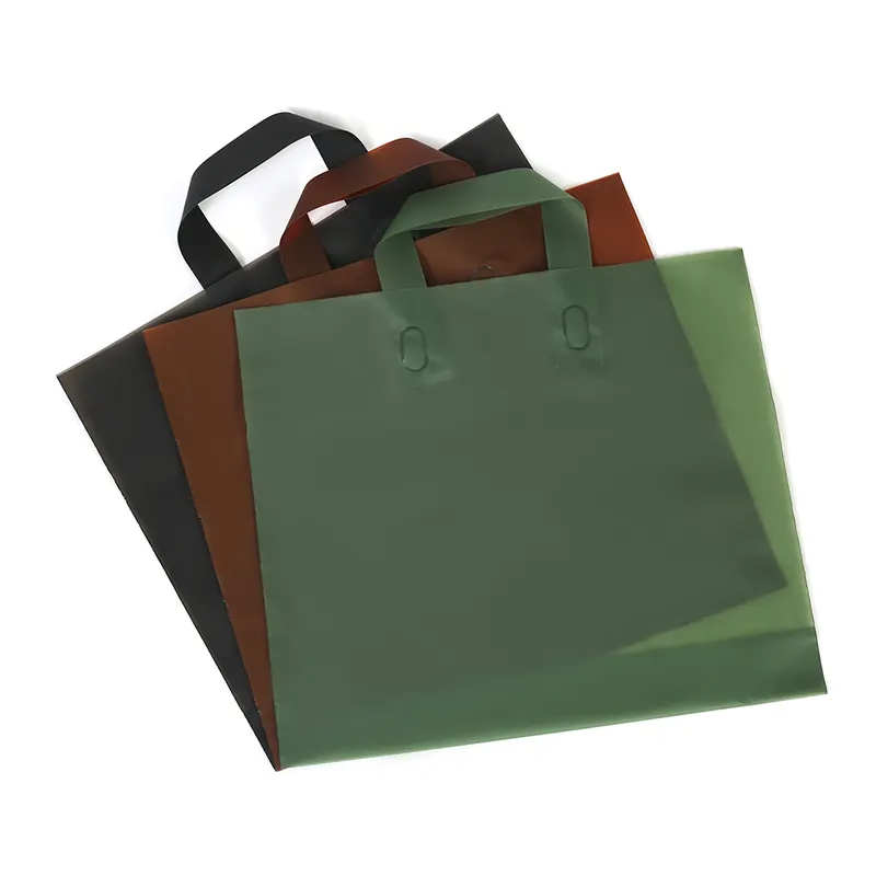 Logotipo personalizado Die Cut Plastic Bag LDPE Vestuário Sapatos Presente Obrigado Embalagem Saco Atacado PVC Handle Shopping Bag