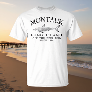 Camiseta vintage de pesca de tiburones de Montauk Long Island, Off The Deep End Since 1686 - Product Image 3