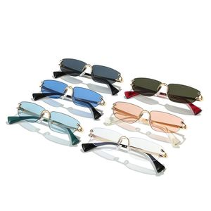 Lunettes de soleil œil-de-chat vintage Y2K punk en métal sans monture UV400 pour hommes et femmes, personnalisables avec logo, petite monture 2025 - Product Image 3