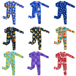 Pijamas de Bambú Viscosa con Estampado Personalizado al por Mayor, Mameluco de Bambú Orgánico con Doble Cremallera para Bebés, Ropa de Bambú para Dormir para Niños Pequeños - Product Image 1