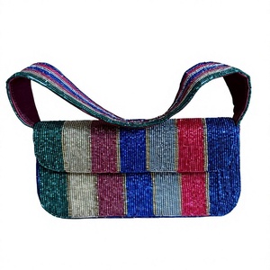 Sac à bandoulière de luxe fait main en perles rayées avec fermeture éclair unique, sac à main de soirée tendance, OEM ODM Privé - Product Image 1